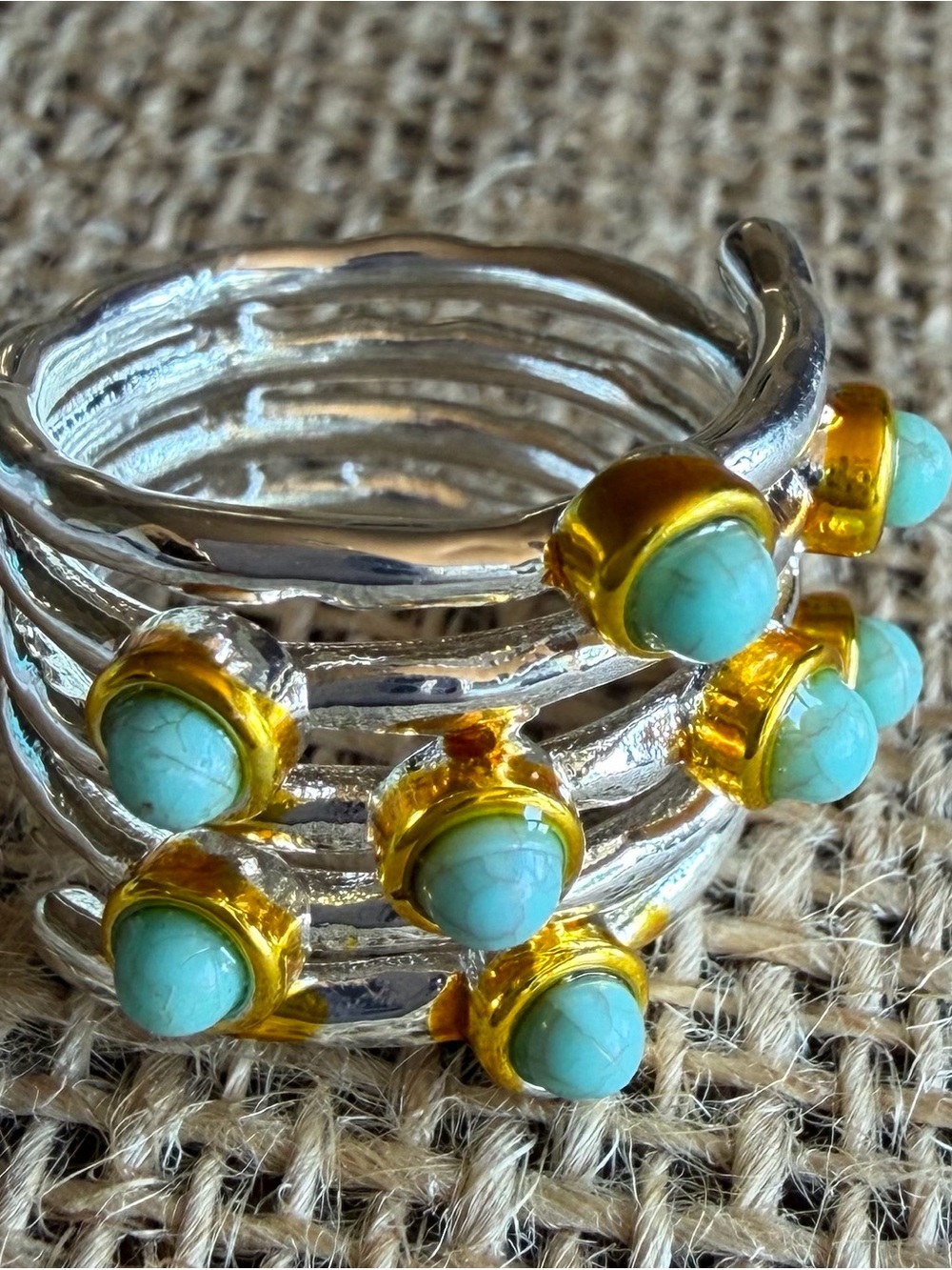 925 Sterling Silver Turquoise Statement Ring Size 6 New Boho Western